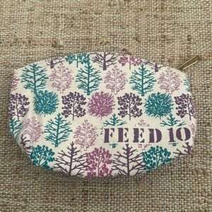 NEW Clarins Feed 10 Canvas Tree Print Cosmetic Makeup Bag Pouch Clutch Case